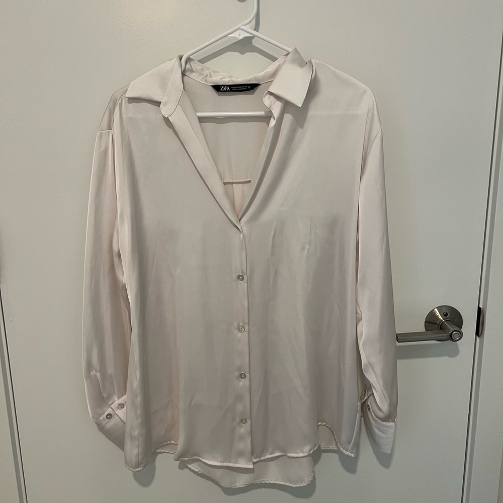 Zara Ivory Satin Long Sleeve Blouse